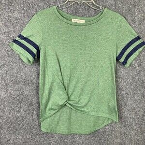 Wall Flower Knotted Front Tee Women Small Green Short Striped Sleeve